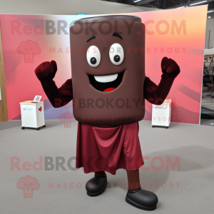 Maroon Chocolate Bar mascot costume character dressed with a Capri Pants and Cummerbunds
