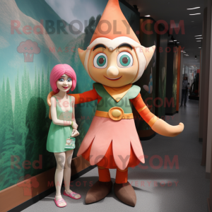 Peach Elf mascot costume character dressed with a Sheath Dress and Watches