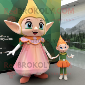 Peach Elf mascot costume character dressed with a Sheath Dress and Watches