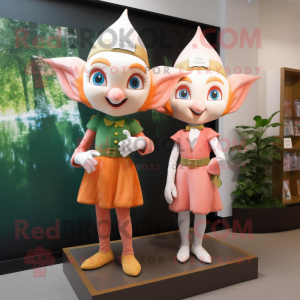 Peach Elf mascot costume character dressed with a Sheath Dress and Watches