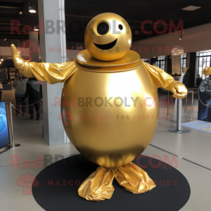 Gold Human Cannon Ball mascot costume character dressed with a Wrap Skirt and Anklets