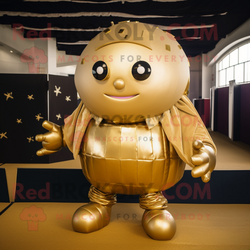 Gold Human Cannon Ball mascot costume character dressed with a Wrap Skirt and Anklets