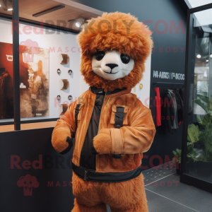 Rust Alpaca mascot costume character dressed with a Jacket and Watches