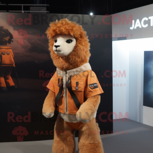 Rust Alpaca mascot costume character dressed with a Jacket and Watches