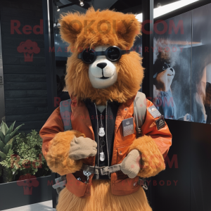 Rust Alpaca mascot costume character dressed with a Jacket and Watches