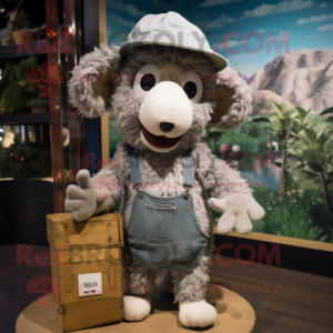 Gray Merino Sheep mascot costume character dressed with a Romper and Hats