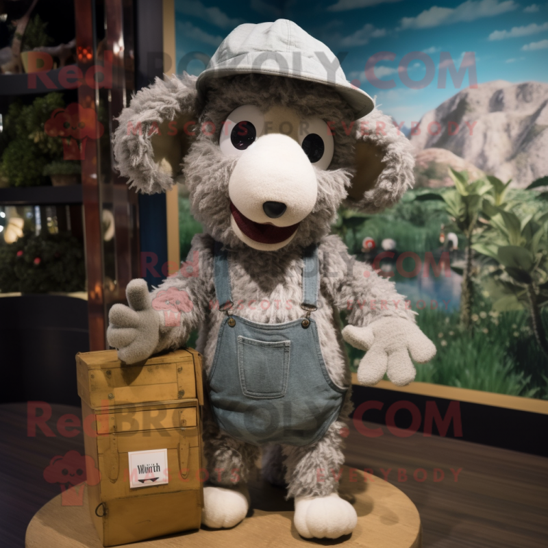 Gray Merino Sheep mascot costume character dressed with a Romper and Hats Gray Merino Sheep mascot costume character dressed with a Romper and Hats