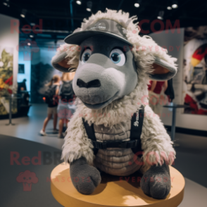 Gray Merino Sheep mascot costume character dressed with a Romper and Hats