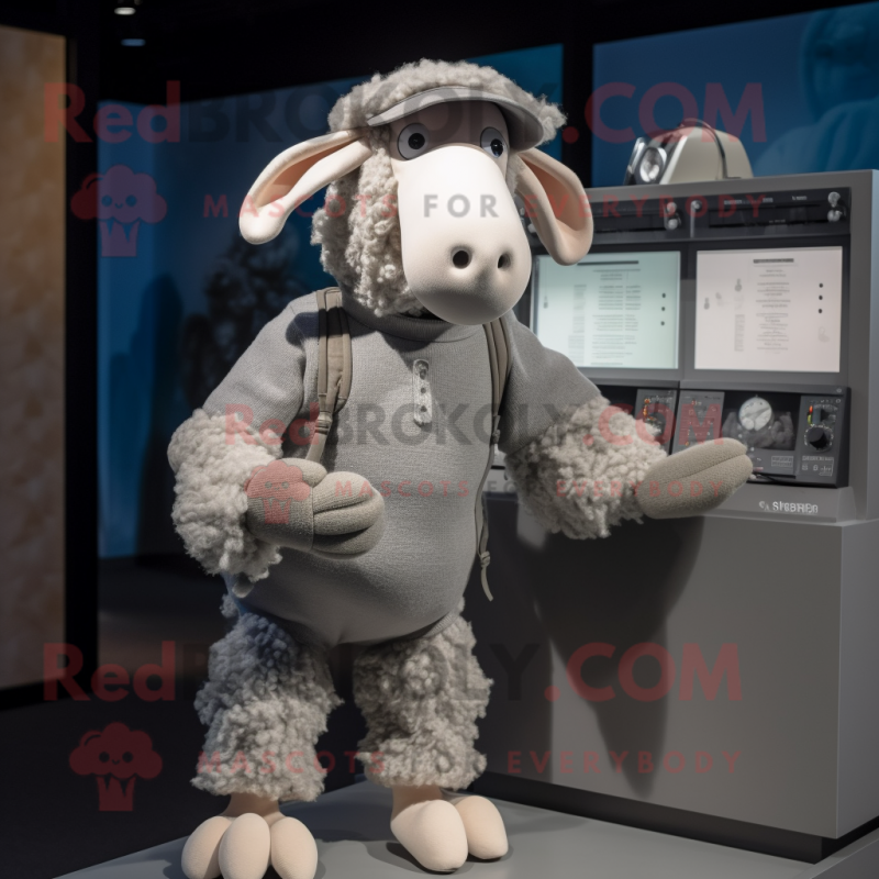 Gray Merino Sheep mascot costume character dressed with a Romper and Hats Gray Merino Sheep mascot costume character dressed with a Romper and Hats