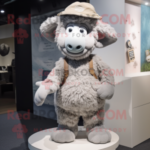 Gray Merino Sheep mascot costume character dressed with a Romper and Hats