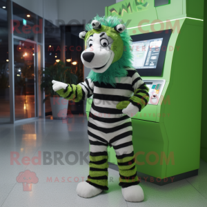 Green Zebra mascot costume character dressed with a Sweater and Cummerbunds