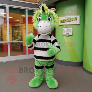 Green Zebra mascot costume character dressed with a Sweater and Cummerbunds