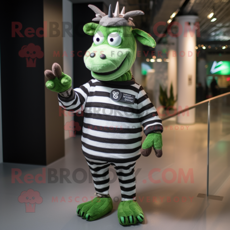 Green Zebra mascot costume character dressed with a Sweater and Cummerbunds