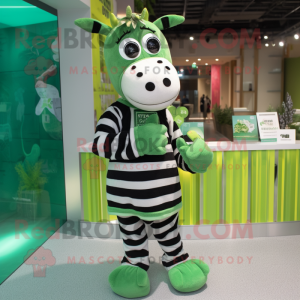 Green Zebra mascot costume character dressed with a Sweater and Cummerbunds