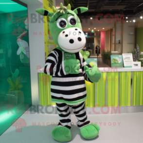 Green Zebra mascot costume character dressed with a Sweater and Cummerbunds