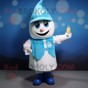 Blue Bottle Of Milk mascot costume character dressed with a Sweatshirt and Berets