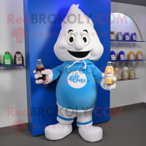 Blue Bottle Of Milk mascot costume character dressed with a Sweatshirt and Berets