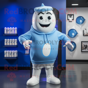 Blue Bottle Of Milk mascot costume character dressed with a Sweatshirt and Berets