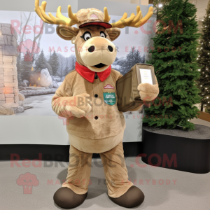 Tan Moose mascot costume character dressed with a Turtleneck and Coin purses