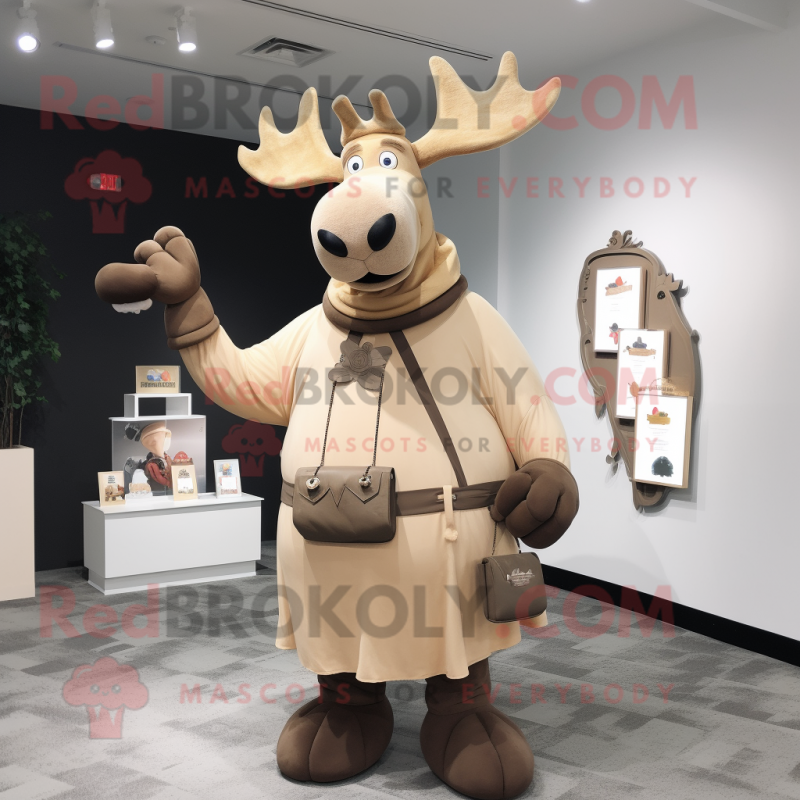 Tan Moose mascot costume character dressed with a Turtleneck and Coin purses Tan Moose mascot costume character dressed with a Turtleneck and Coin purses