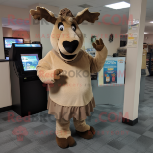 Tan Moose mascot costume character dressed with a Turtleneck and Coin purses