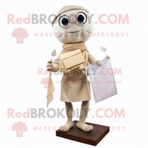 Beige Love Letter mascot costume character dressed with a Romper and Scarves