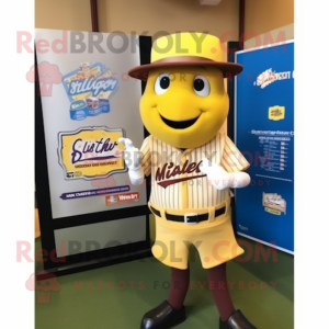 Yellow Chocolate Bars mascot costume character dressed with a Baseball Tee and Pocket squares