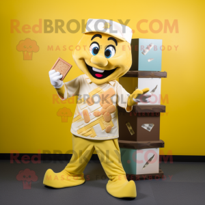 Yellow Chocolate Bars mascot costume character dressed with a Baseball Tee and Pocket squares