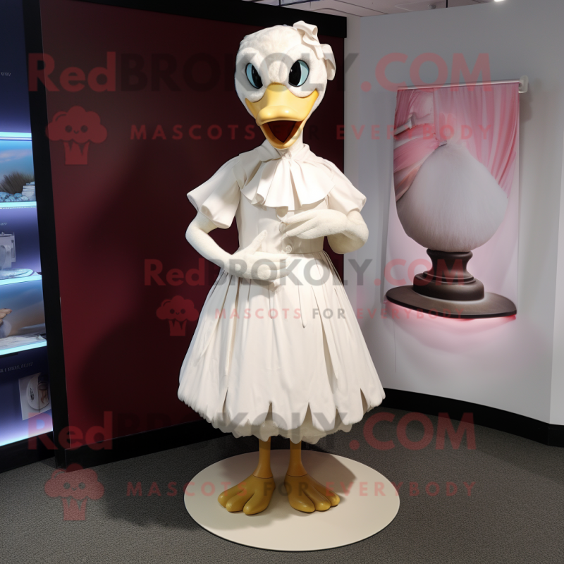 Cream Swans mascot costume character dressed with a Wrap Skirt and Ties Cream Swans mascot costume character dressed with a Wrap Skirt and Ties