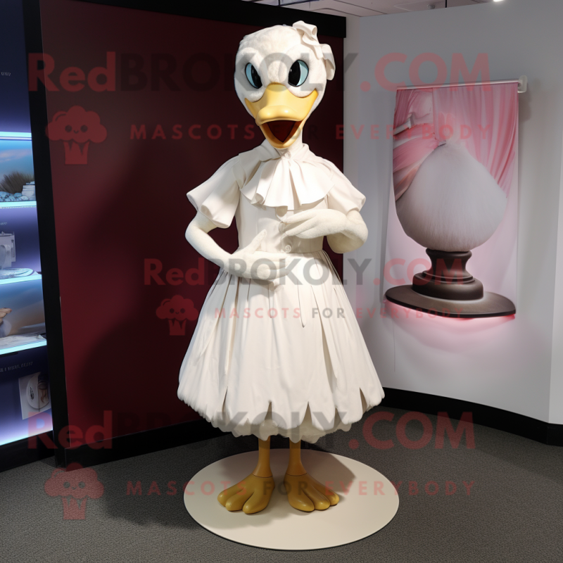 Cream Swans mascot costume character dressed with a Wrap Skirt and Ties