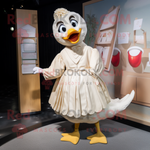 Cream Swans mascot costume character dressed with a Wrap Skirt and Ties