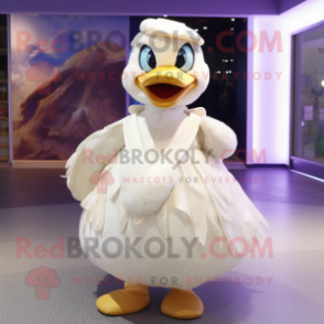 Cream Swans mascot costume character dressed with a Wrap Skirt and Ties