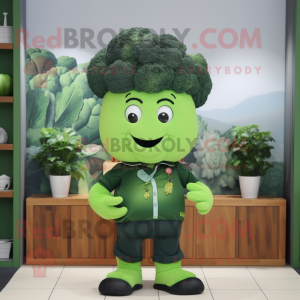 Forest Green Broccoli mascot costume character dressed with a Oxford Shirt and Belts