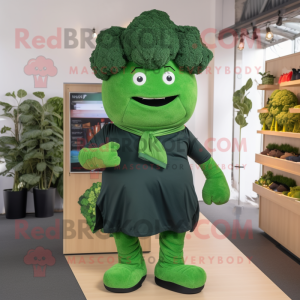 Forest Green Broccoli mascot costume character dressed with a Oxford Shirt and Belts