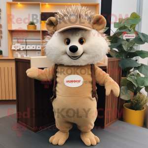 Tan Hedgehog mascot costume character dressed with a Henley Tee and Beanies