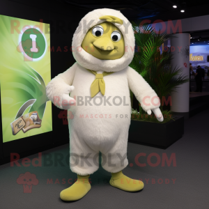 Cream Kiwi mascot costume character dressed with a Jumpsuit and Anklets