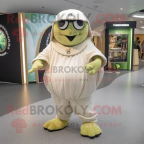 Cream Kiwi mascot costume character dressed with a Jumpsuit and Anklets