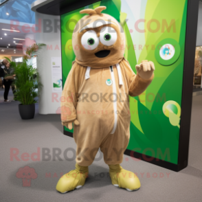 Cream Kiwi mascot costume character dressed with a Jumpsuit and Anklets