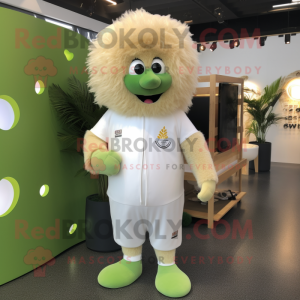 Cream Kiwi mascot costume character dressed with a Jumpsuit and Anklets