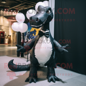 Black Brachiosaurus mascot costume character dressed with a Poplin Shirt and Bow ties