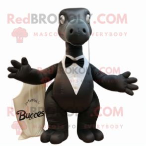 Black Brachiosaurus mascot costume character dressed with a Poplin Shirt and Bow ties