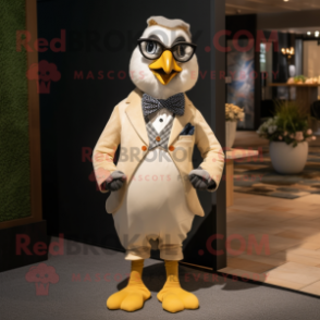 Cream Quail mascot costume character dressed with a Trousers and Bow ties