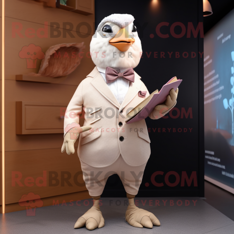 Cream Quail mascot costume character dressed with a Trousers and Bow ties