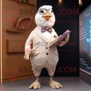 Cream Quail mascot costume character dressed with a Trousers and Bow ties