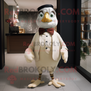 Cream Quail mascot costume character dressed with a Trousers and Bow ties