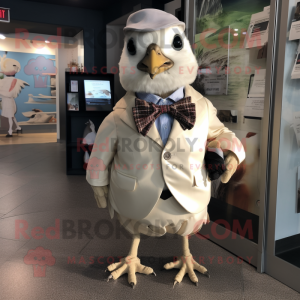 Cream Quail mascot costume character dressed with a Trousers and Bow ties