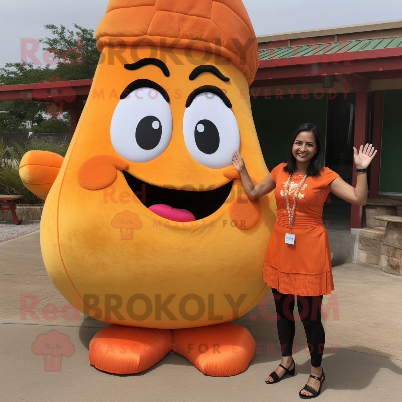 Orange Enchiladas mascot costume character dressed with a Bikini and Earrings Orange Enchiladas mascot costume character dressed with a Bikini and Earrings