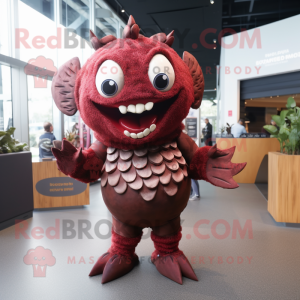 Maroon Piranha mascot costume character dressed with a Leggings and Earrings