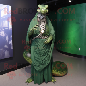 Forest Green Python mascot costume character dressed with a A-Line Dress and Bracelet watches