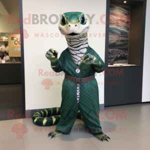 Forest Green Python mascot costume character dressed with a A-Line Dress and Bracelet watches